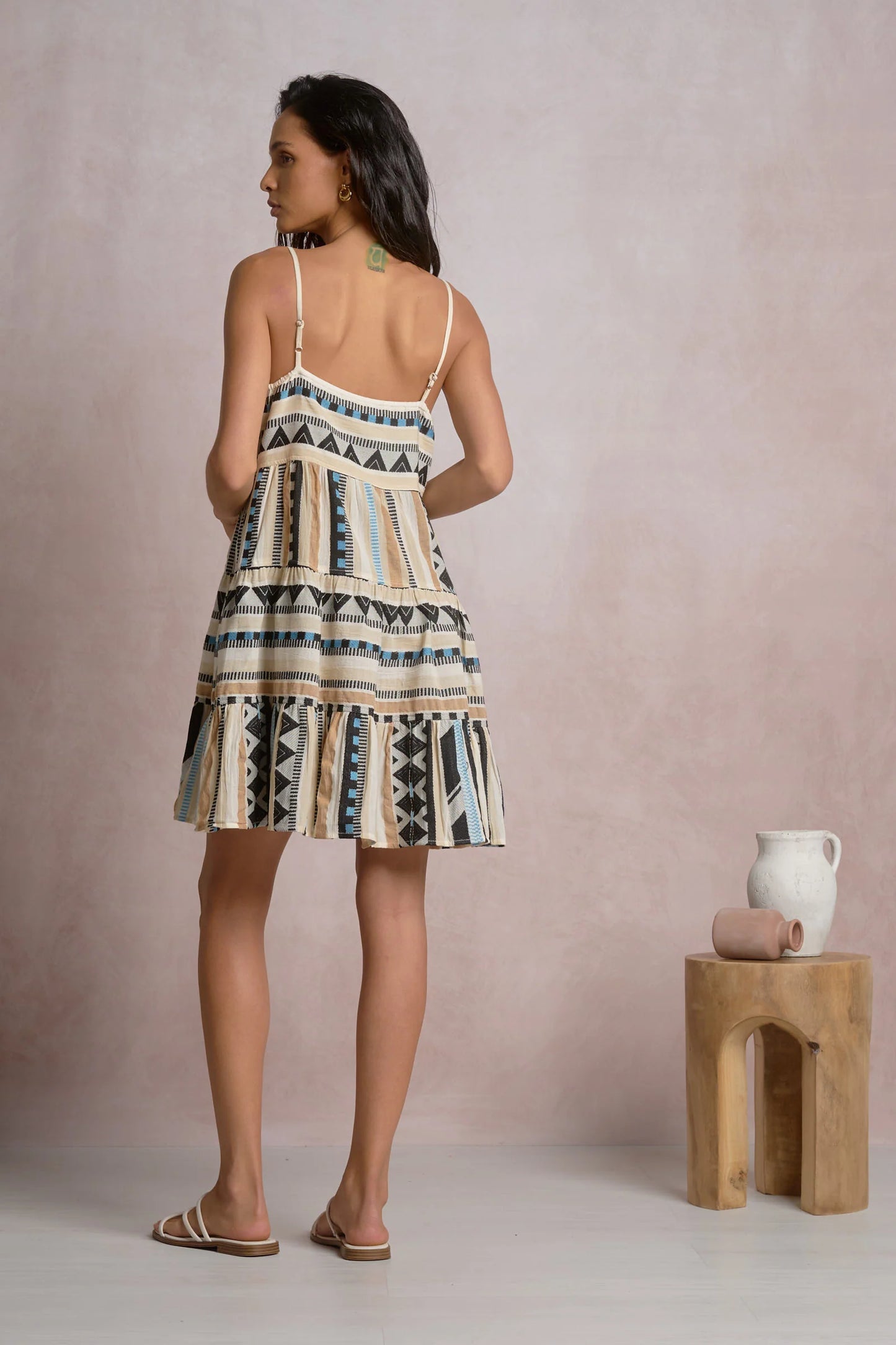 MARTINA NEUTRAL AZTEC MINI DRESS
