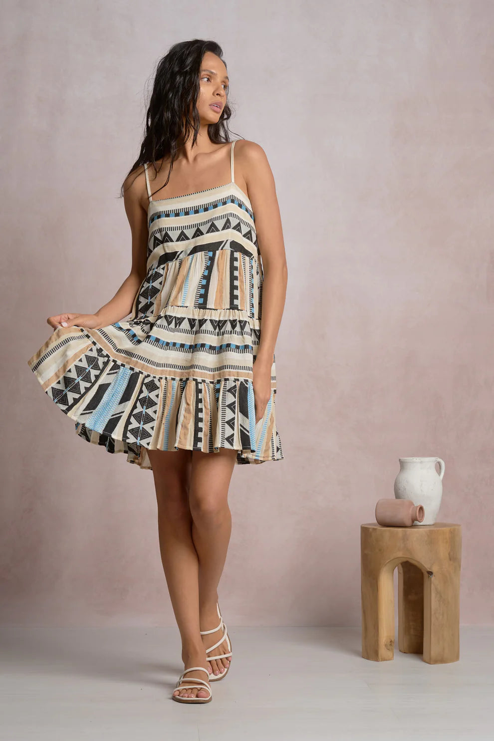 MARTINA NEUTRAL AZTEC MINI DRESS
