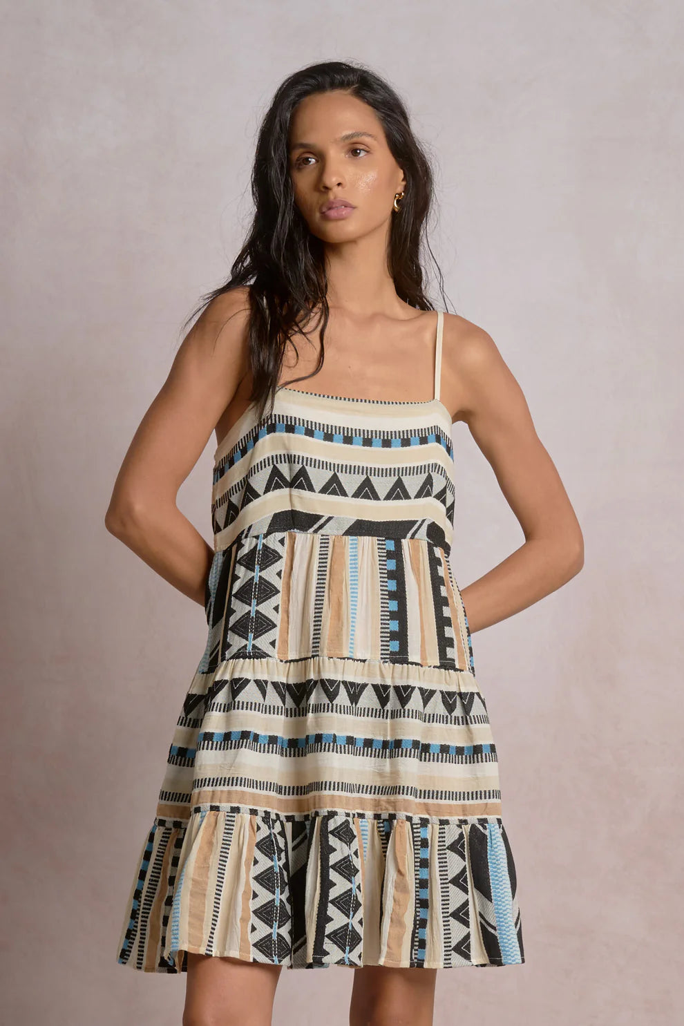 MARTINA NEUTRAL AZTEC MINI DRESS