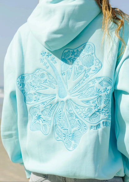 HAWAII HIBISCUS FLORAL EMBROIDERED OVERSIZE HOODIE