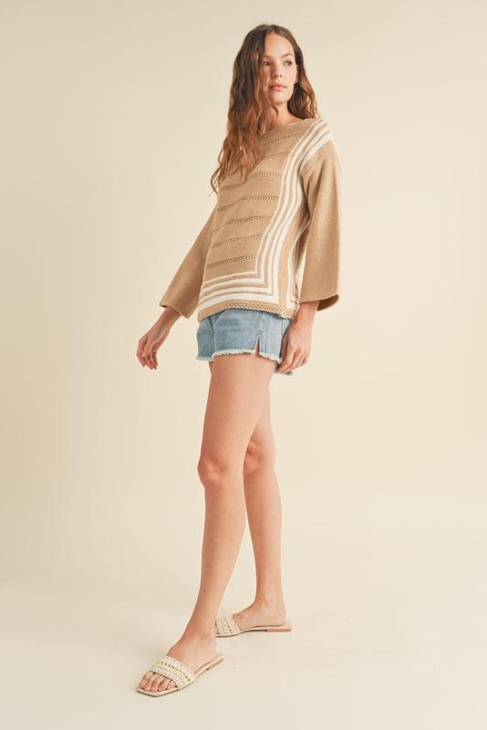 BOAT NECK STRIPED DETAIL SWEATER