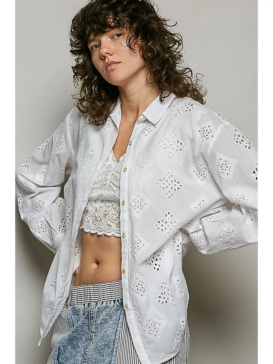 BONNIE EYELET BUTTON-UP SHIRT