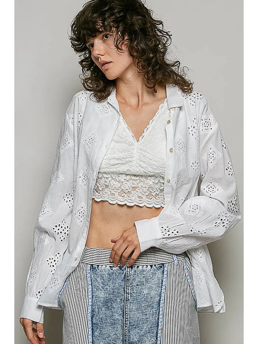 BONNIE EYELET BUTTON-UP SHIRT