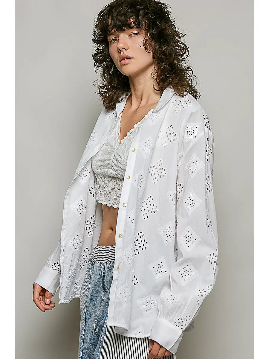 BONNIE EYELET BUTTON-UP SHIRT
