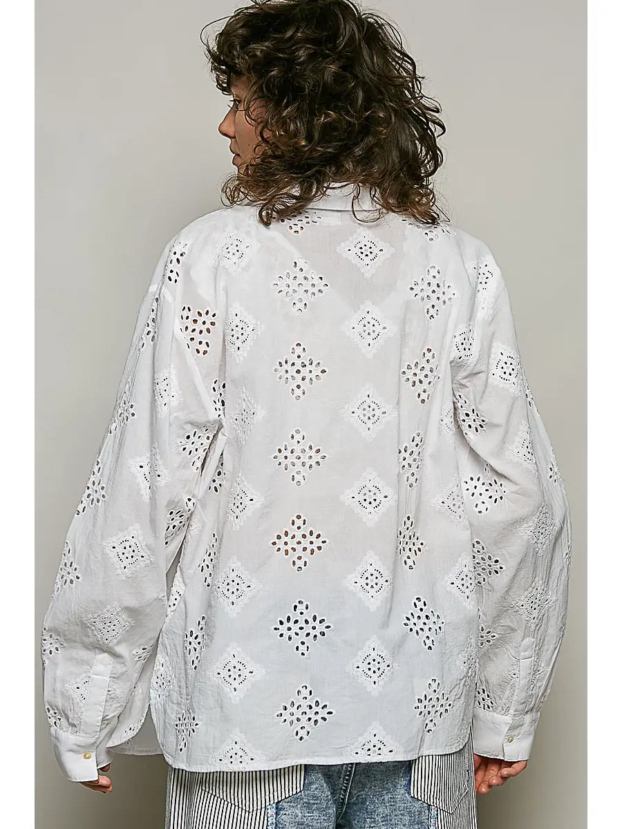 BONNIE EYELET BUTTON-UP SHIRT