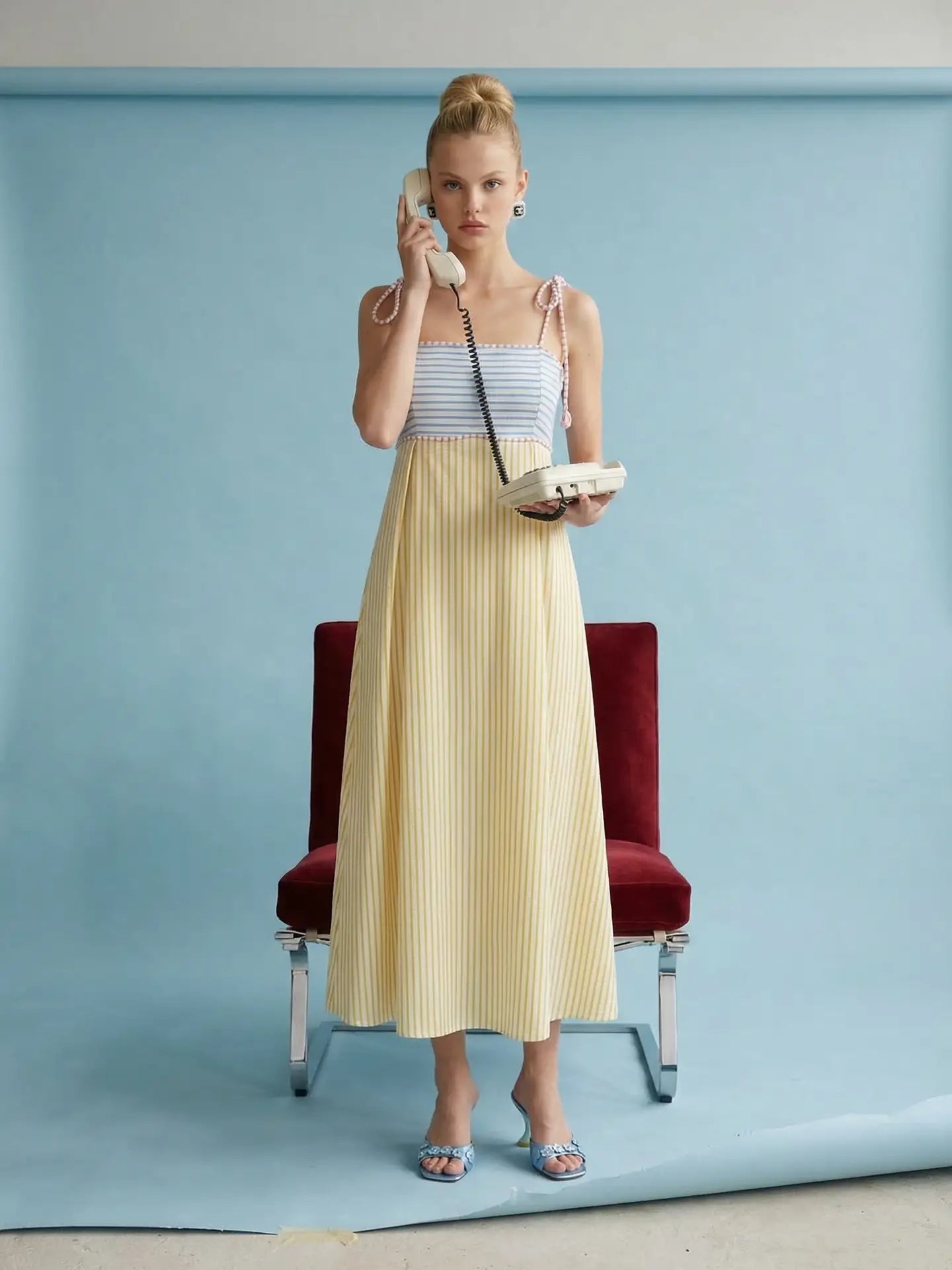 CANDY SEERSUCKER STRIPE MIDI DRESS