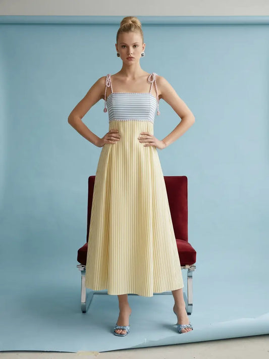 CANDY SEERSUCKER STRIPE MIDI DRESS