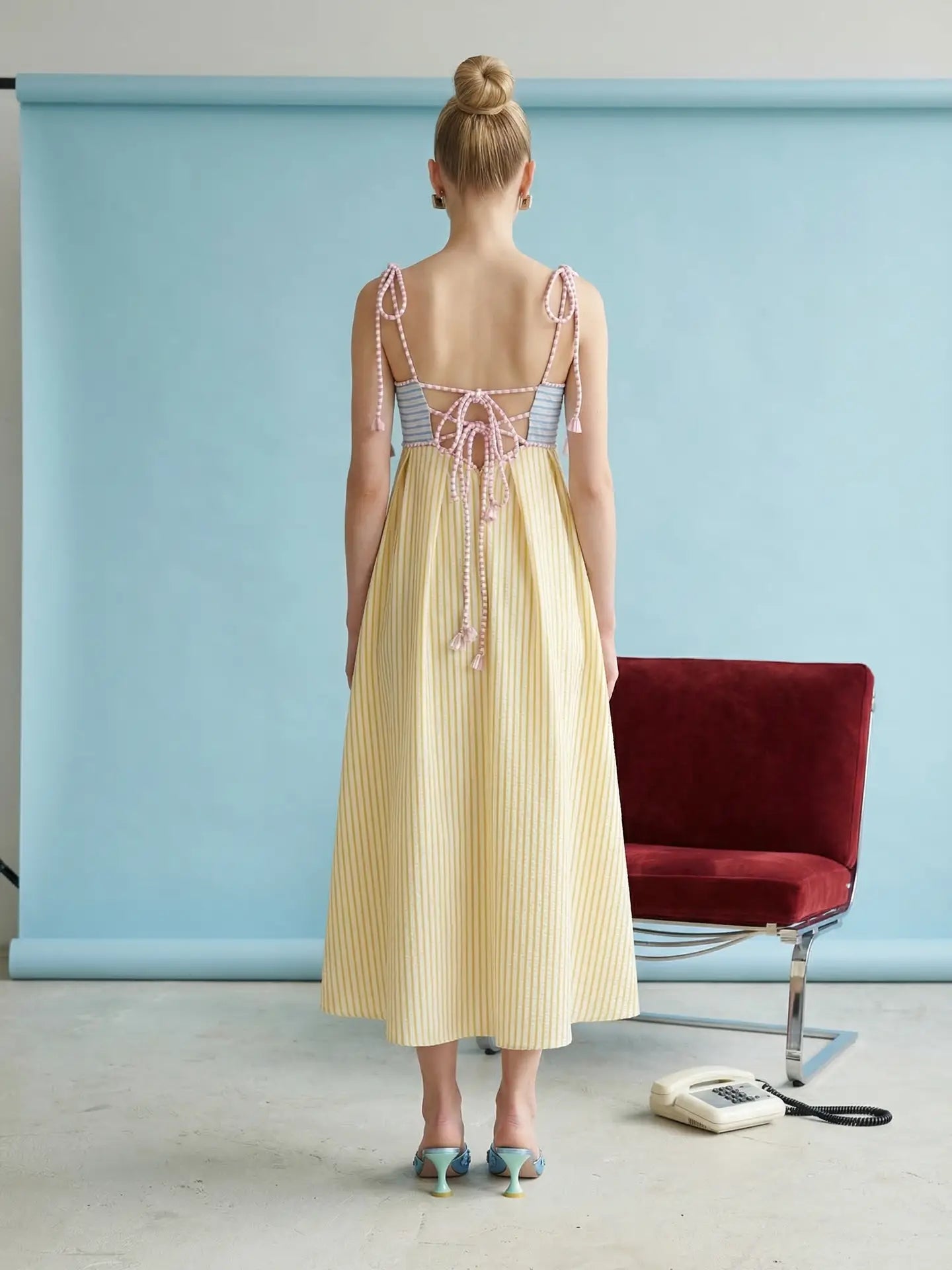 CANDY SEERSUCKER STRIPE MIDI DRESS