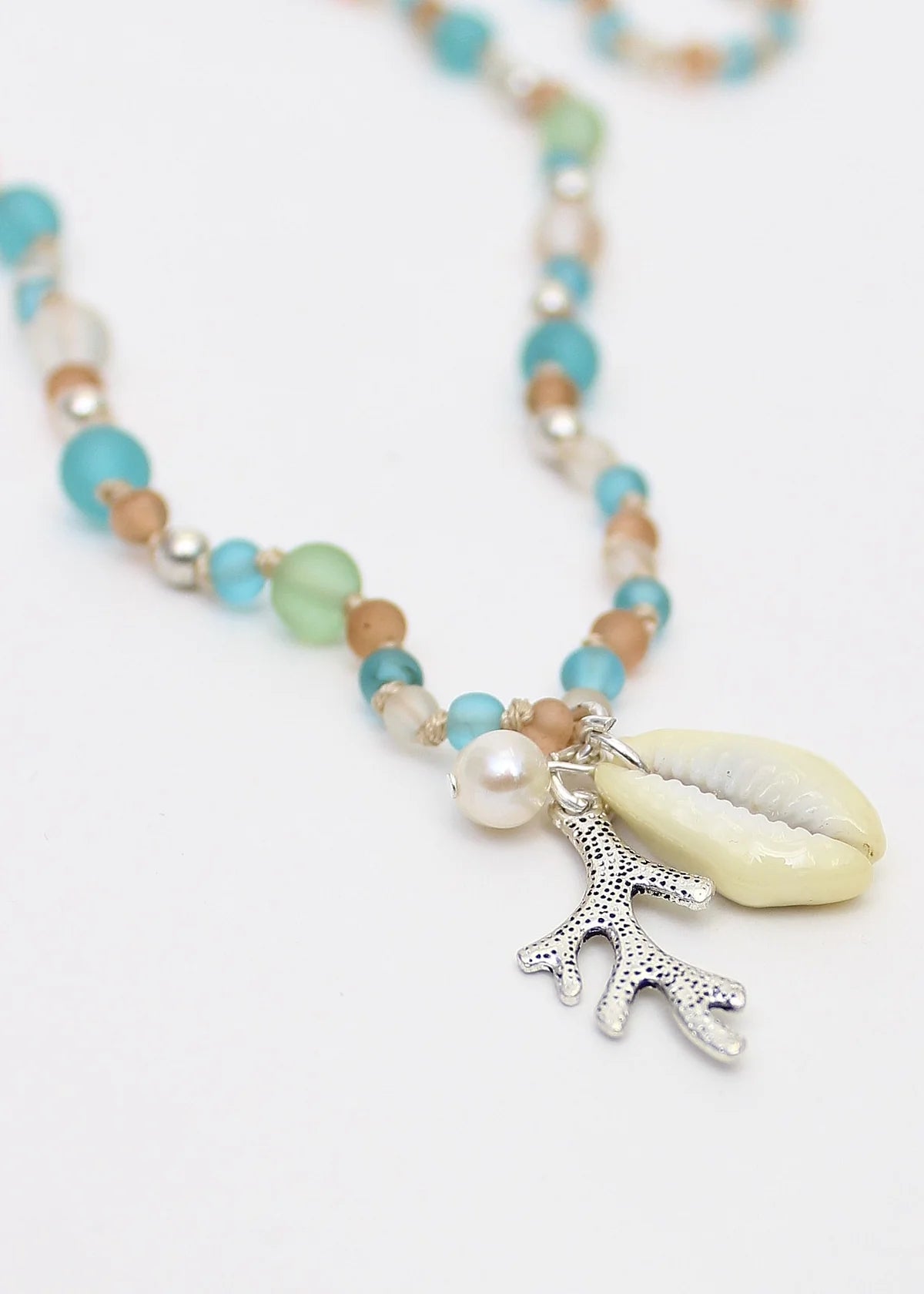CORAL CHARM SEA GLASS NECKLACE