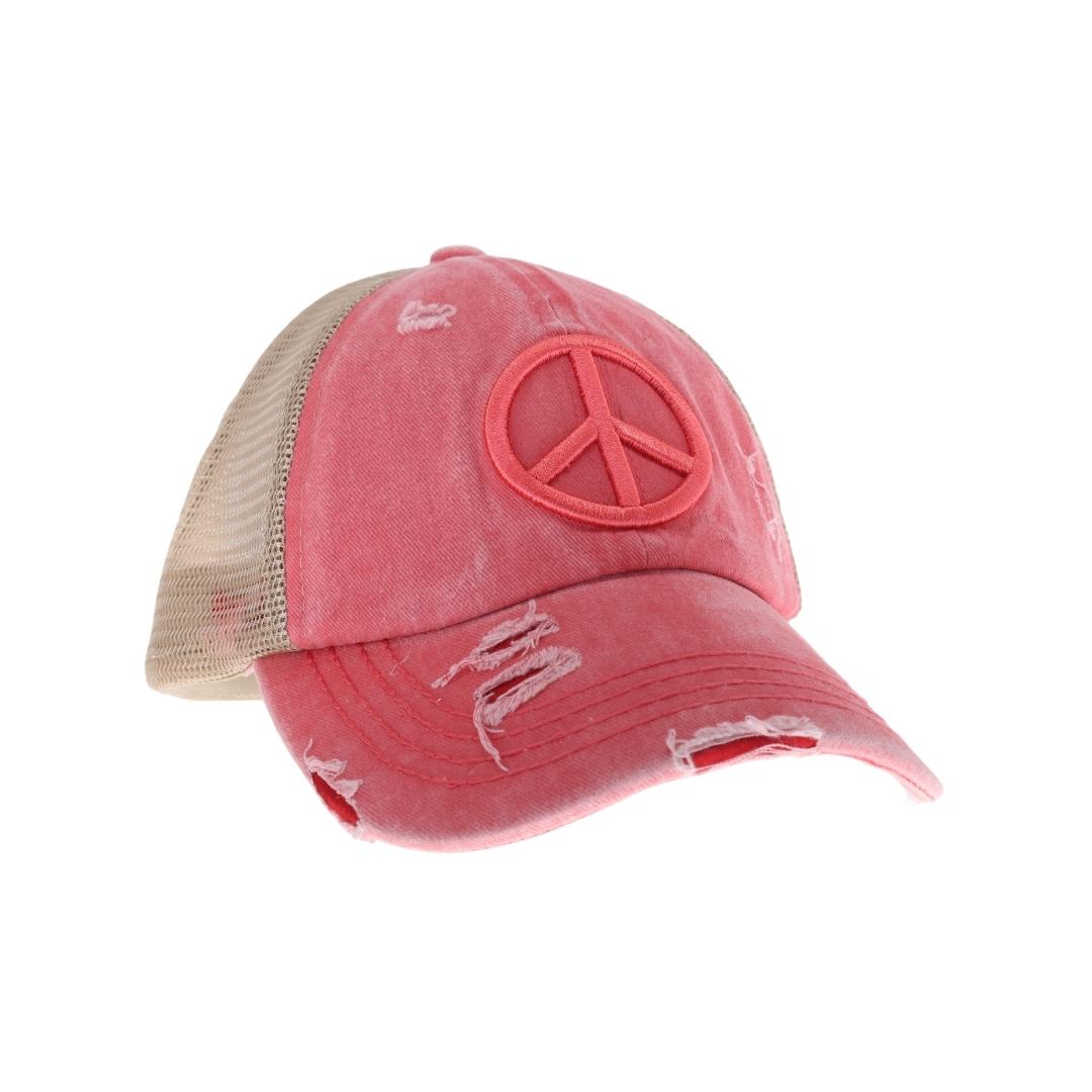 EMBROIDERED PEACE SIGN PONYTAIL HATS