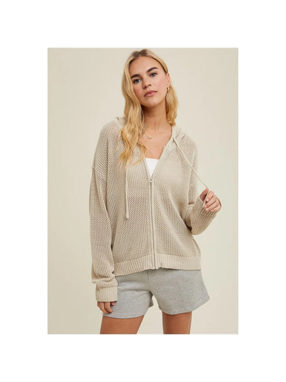 NICOLE CROCHET ZIP-UP SWEATER HOODIE