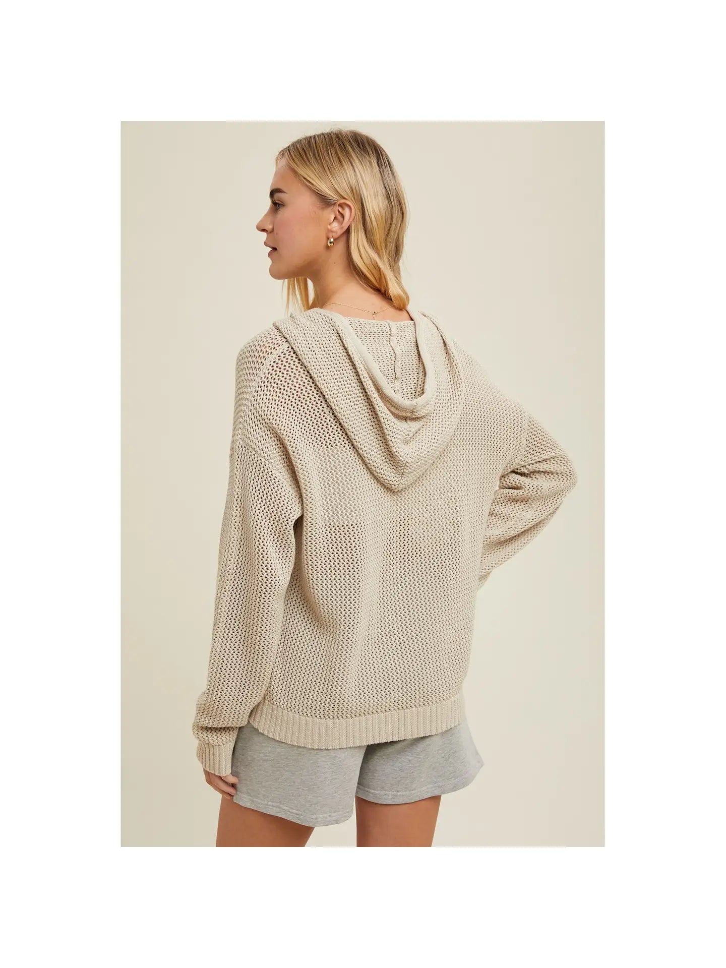 NICOLE CROCHET ZIP-UP SWEATER HOODIE