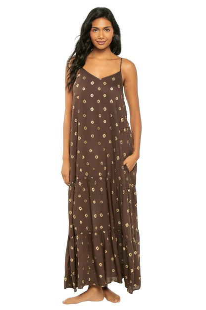 DAVINA GOLD POLKA DOT MAXI DRESS