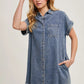 FRAYED HEM DENIM SHIRT DRESS