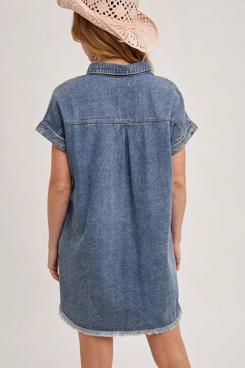 FRAYED HEM DENIM SHIRT DRESS