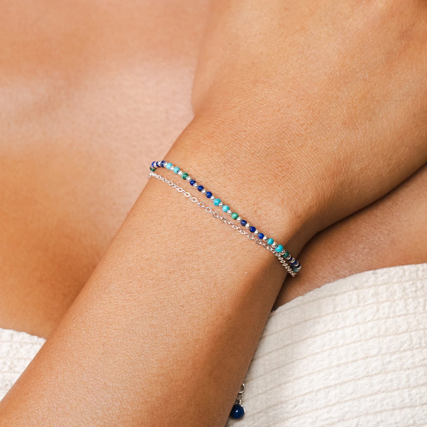 GEMSTONE 2MM LAYERED CHAIN BRACELET