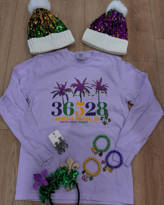 MARDI GRAS PALM TREE LS T-SHIRTS