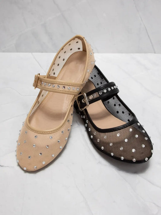 RHINESTONE MESH MARY JANE FLATS