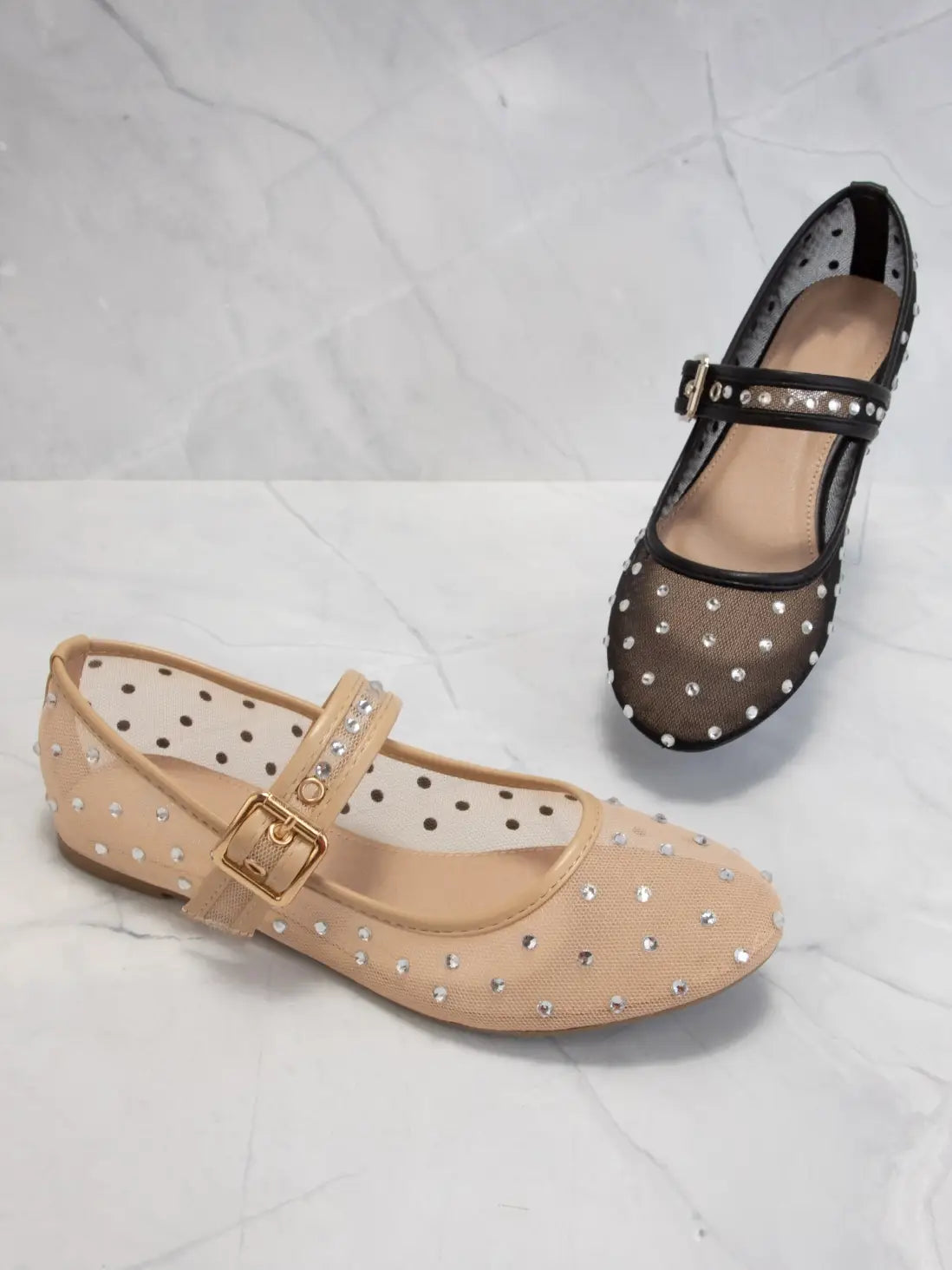 RHINESTONE MESH MARY JANE FLATS