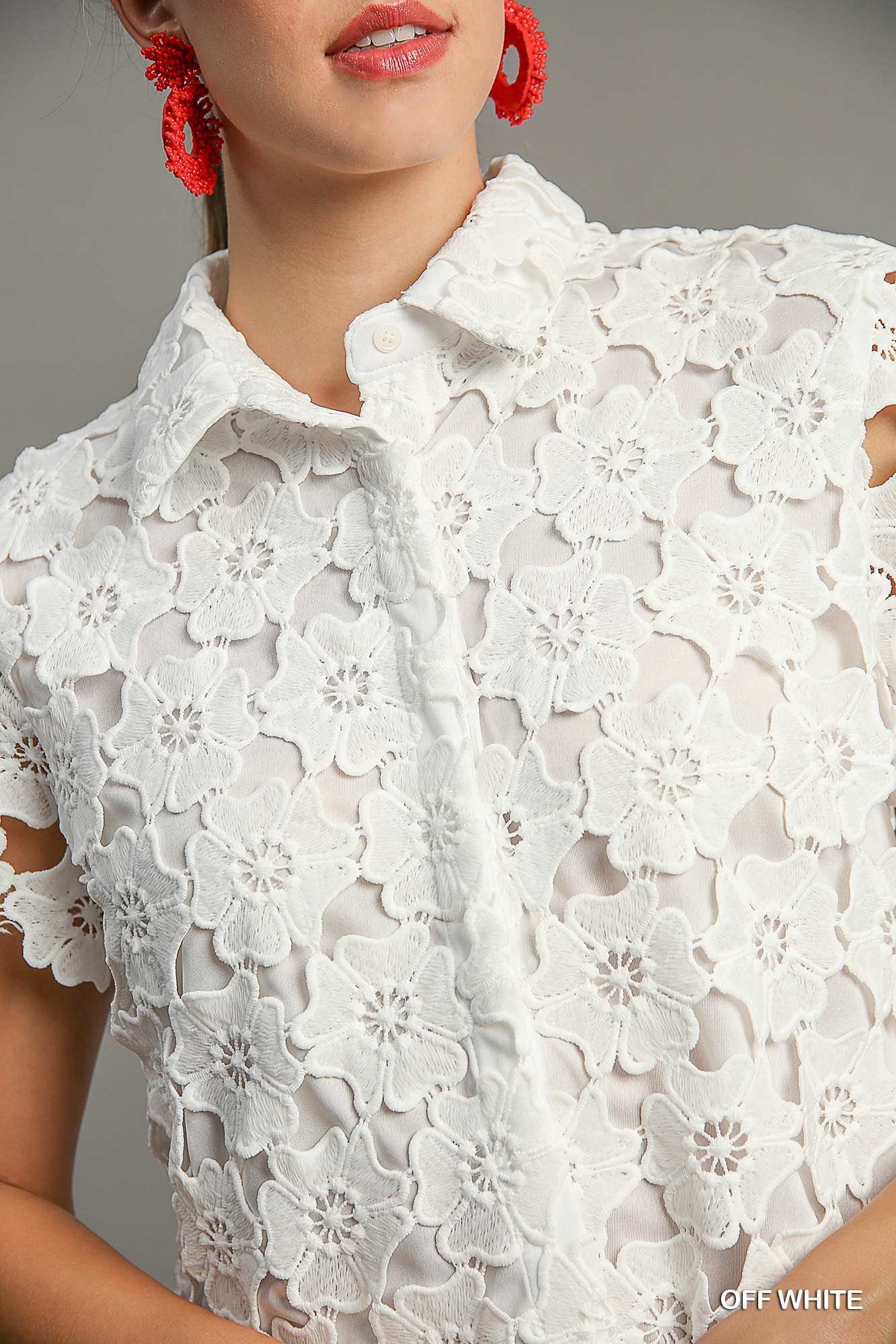 PERIWINKLE FLORAL LACE BUTTON DOWN TOP