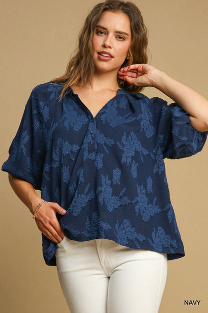 KAREN BUBBLE SLEEVE FLORAL TOP