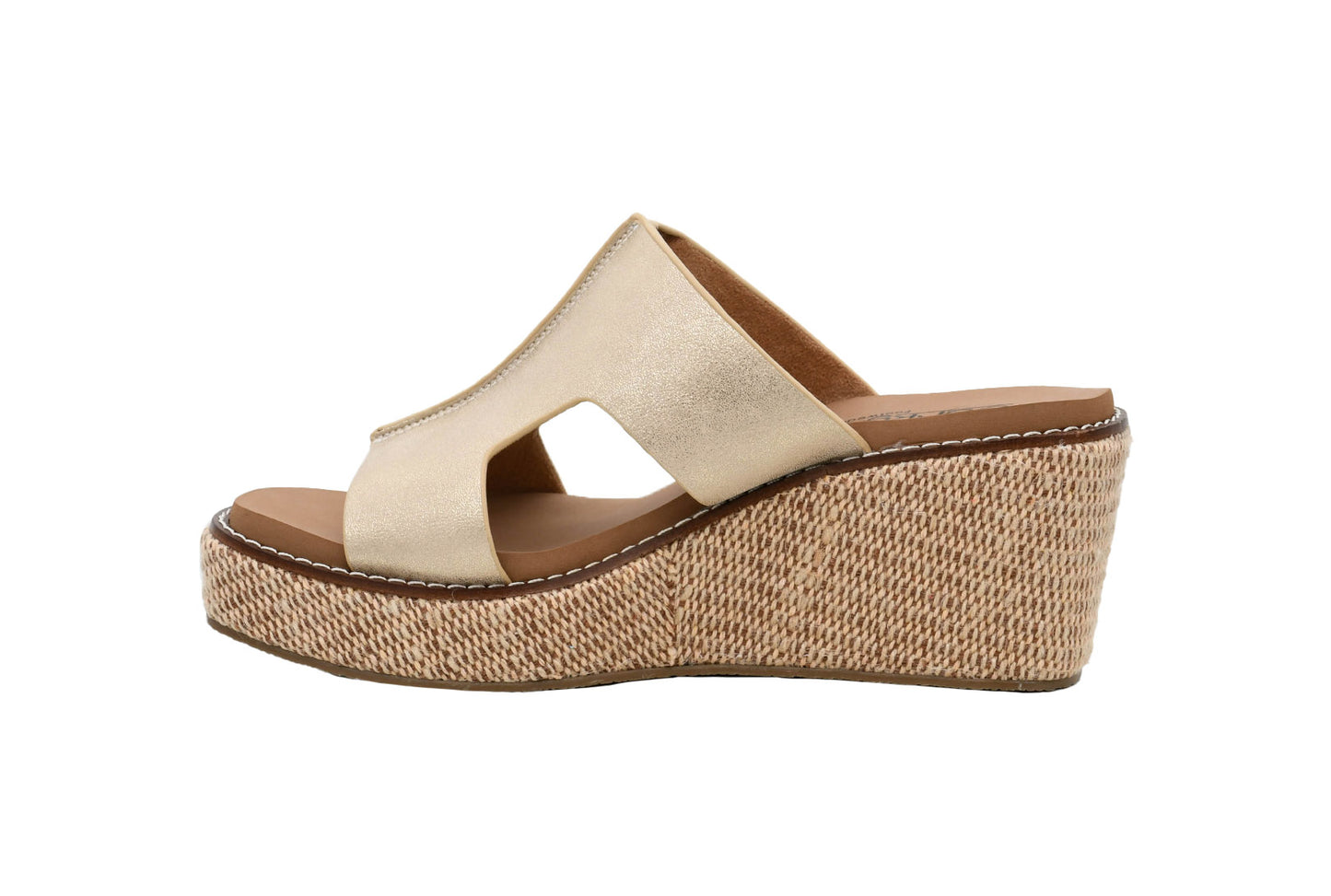 CORKYS: KISS N' TELL - WASHED GOLD METALLIC WEDGE SANDAL