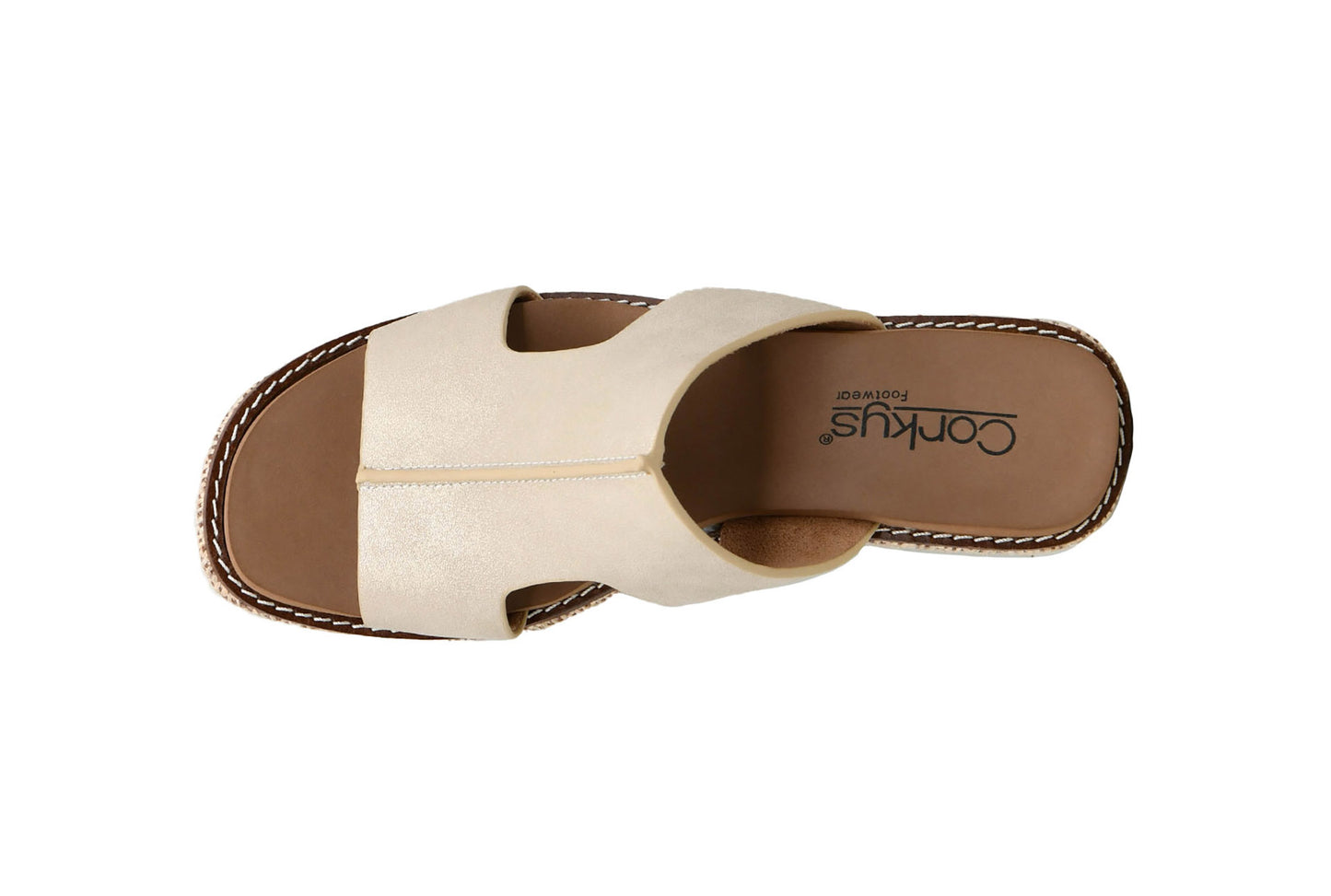 CORKYS: KISS N' TELL - WASHED GOLD METALLIC WEDGE SANDAL