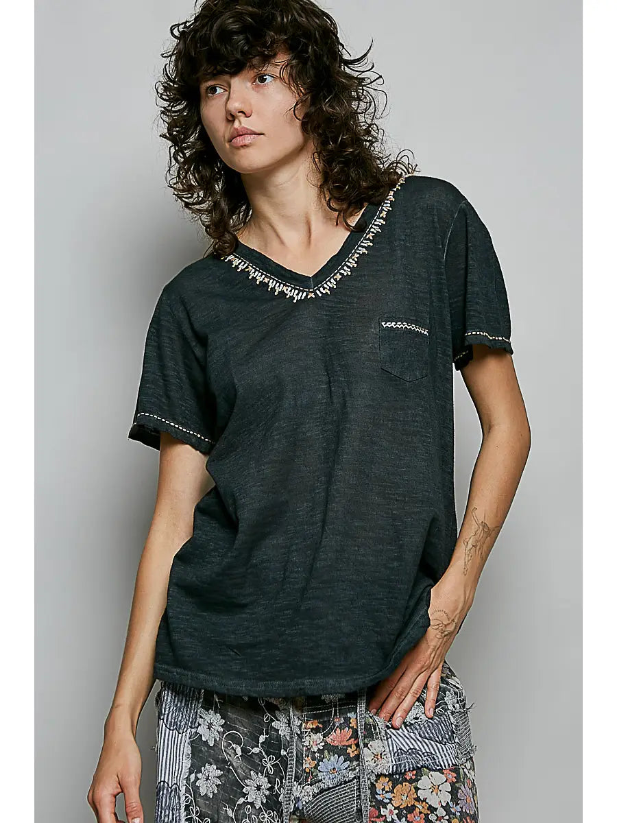 MARNIE RELAXED SLUB STITCH DETAIL TEE
