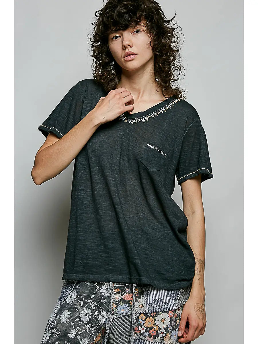 MARNIE RELAXED SLUB STITCH DETAIL TEE