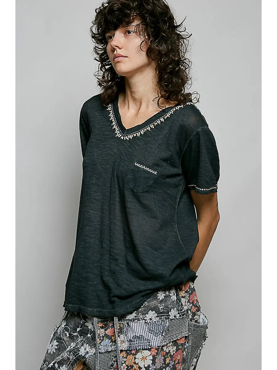 MARNIE RELAXED SLUB STITCH DETAIL TEE
