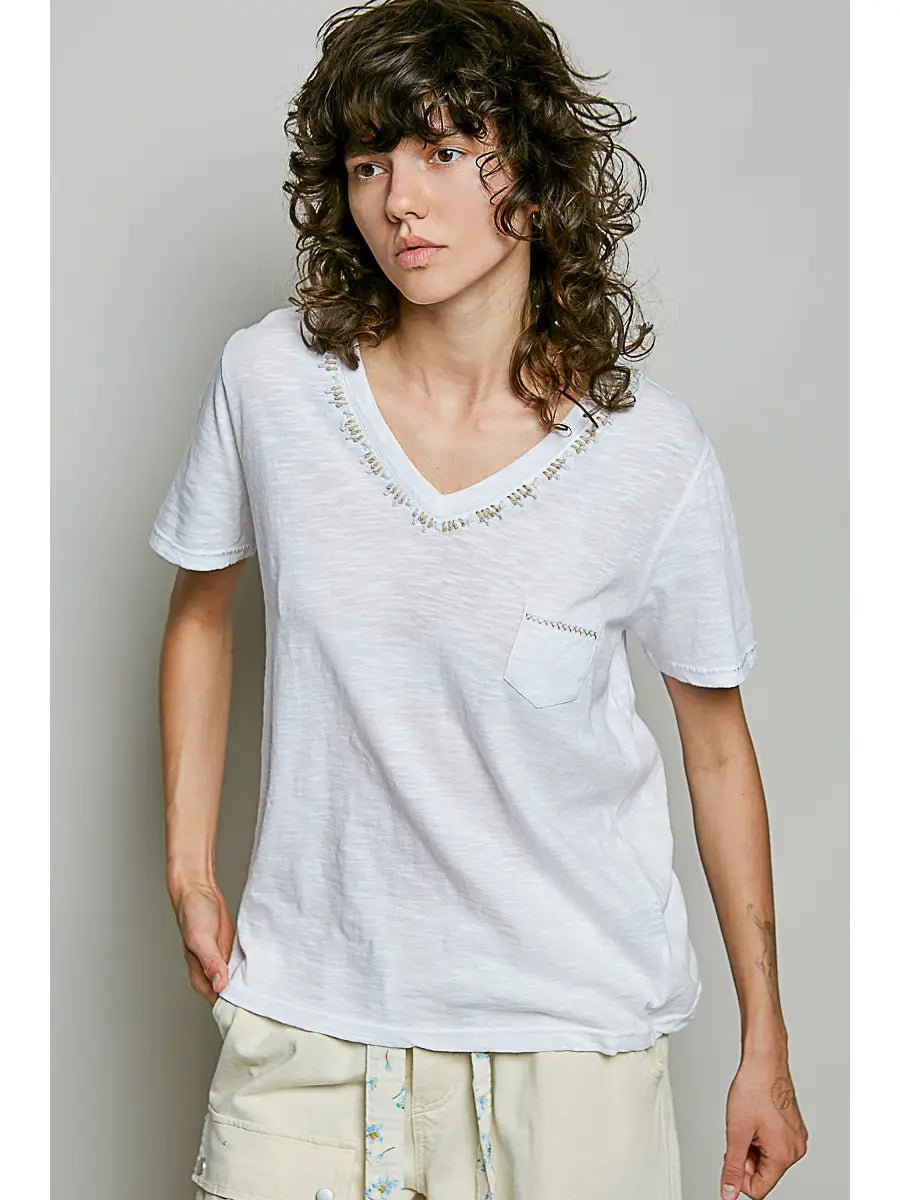 MARNIE RELAXED SLUB STITCH DETAIL TEE