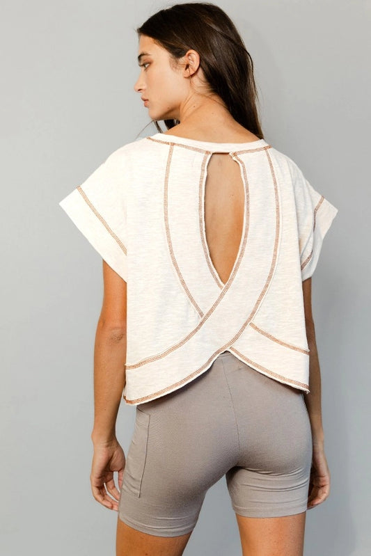 OPEN BACK REVERSE STITCHED CROP TOP