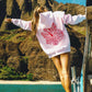 HAWAII HIBISCUS FLORAL EMBROIDERED OVERSIZE HOODIE