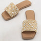 PEARL AND WOVEN RAFFIA SLIDE SANDALS