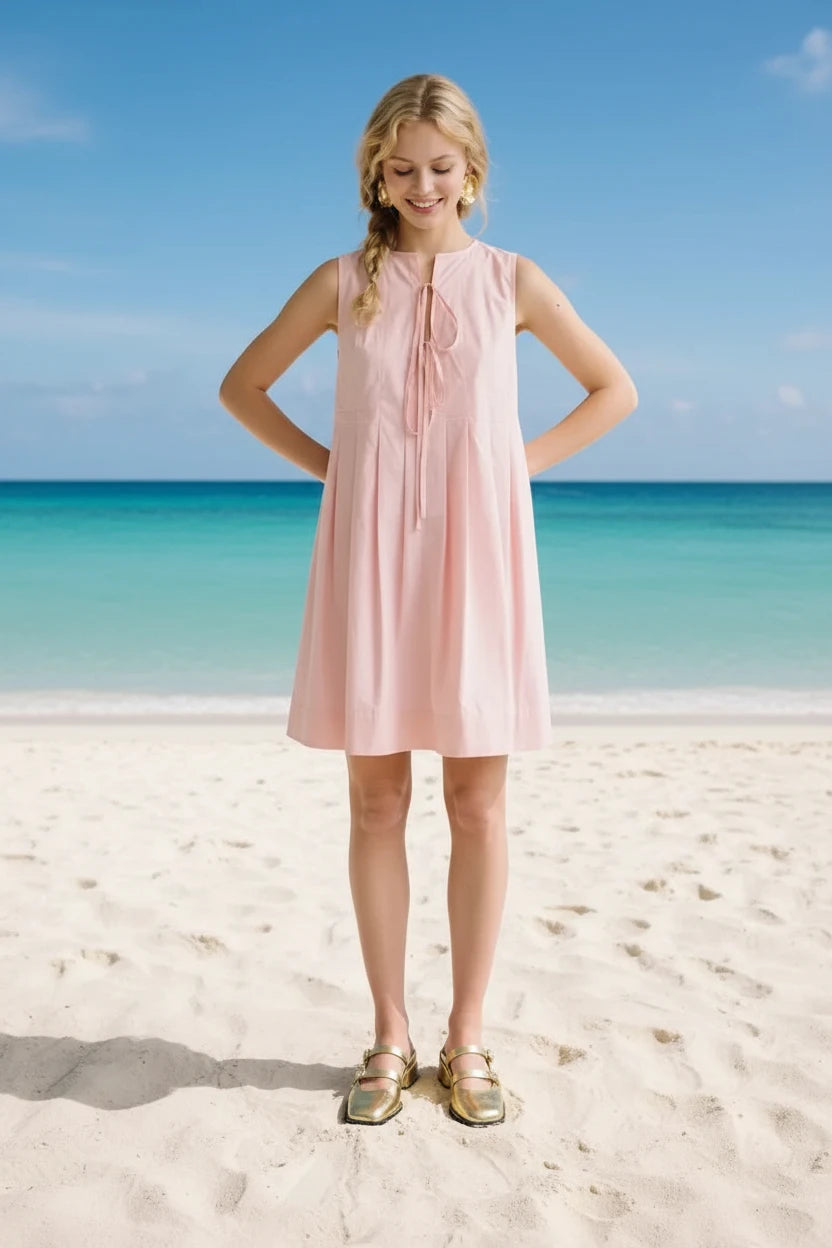 ROSE SLEEVELESS FRONT TIE MINI DRESS