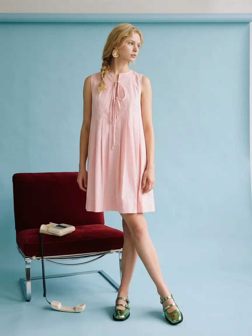 ROSE SLEEVELESS FRONT TIE MINI DRESS