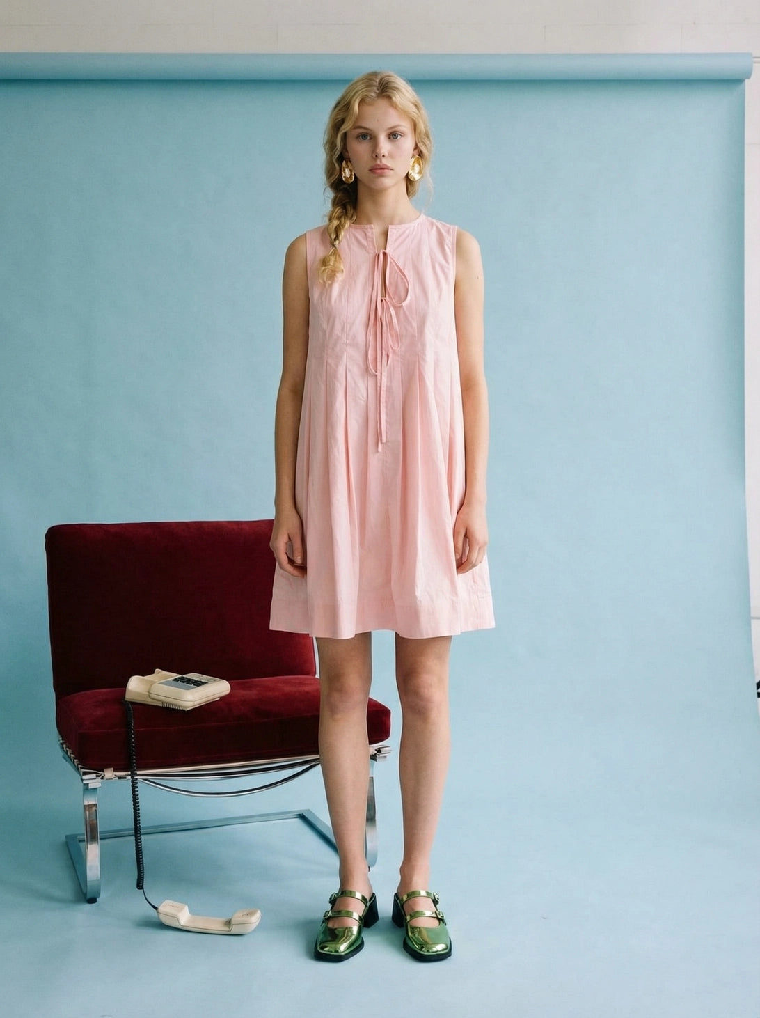 ROSE SLEEVELESS FRONT TIE MINI DRESS