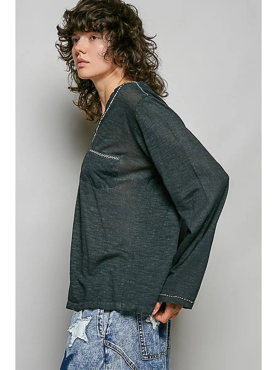 SARAH HAND STITCHED V-NECK TOP