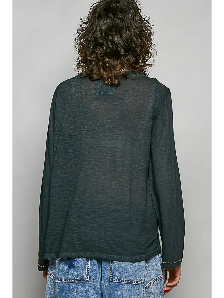 SARAH HAND STITCHED V-NECK TOP
