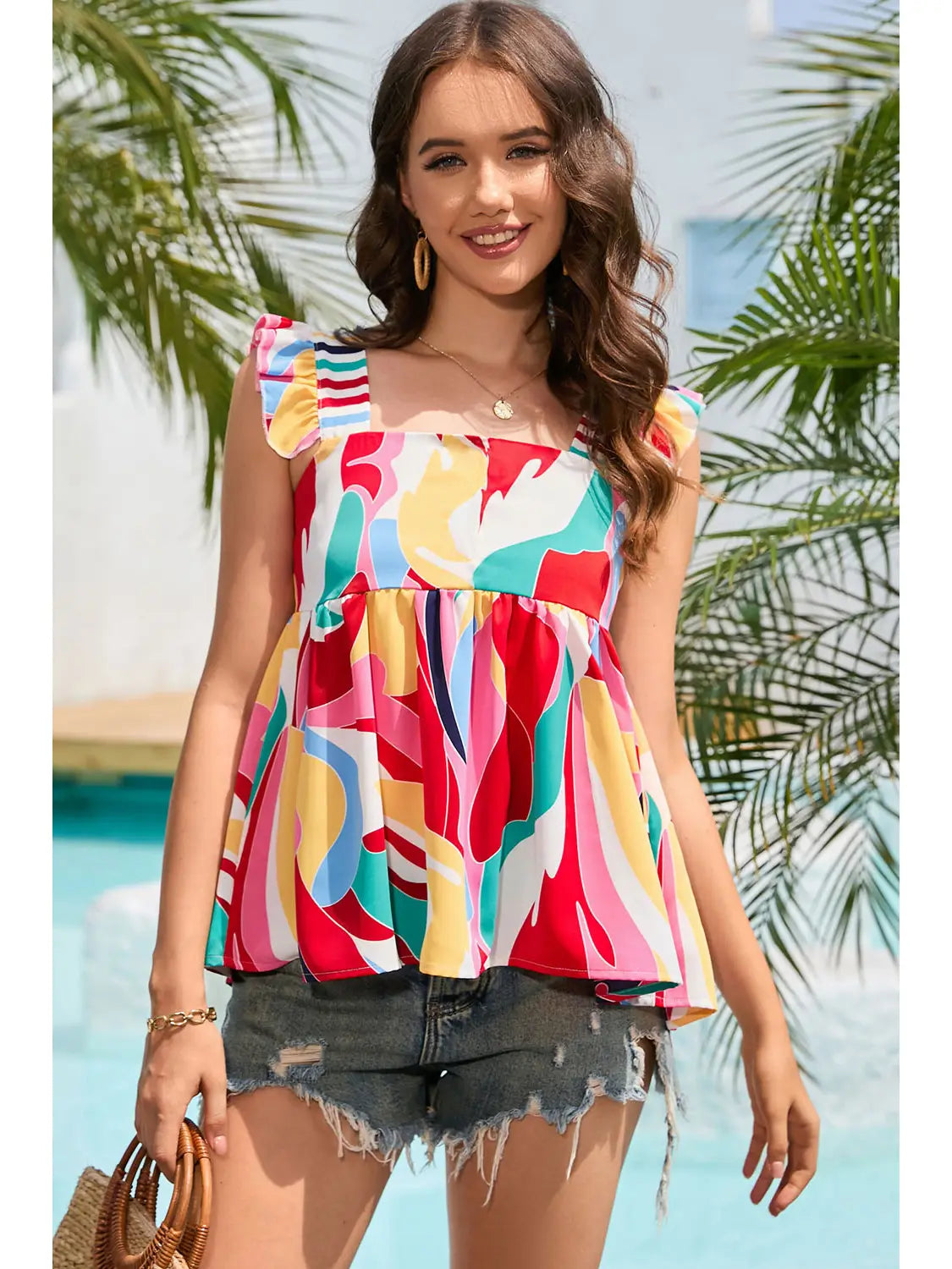 SERENA SQUARE NECK ABSTRACT TANK TOP