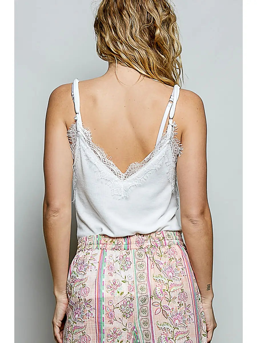 V-NECK EYELASH LACE TRIM CAMI