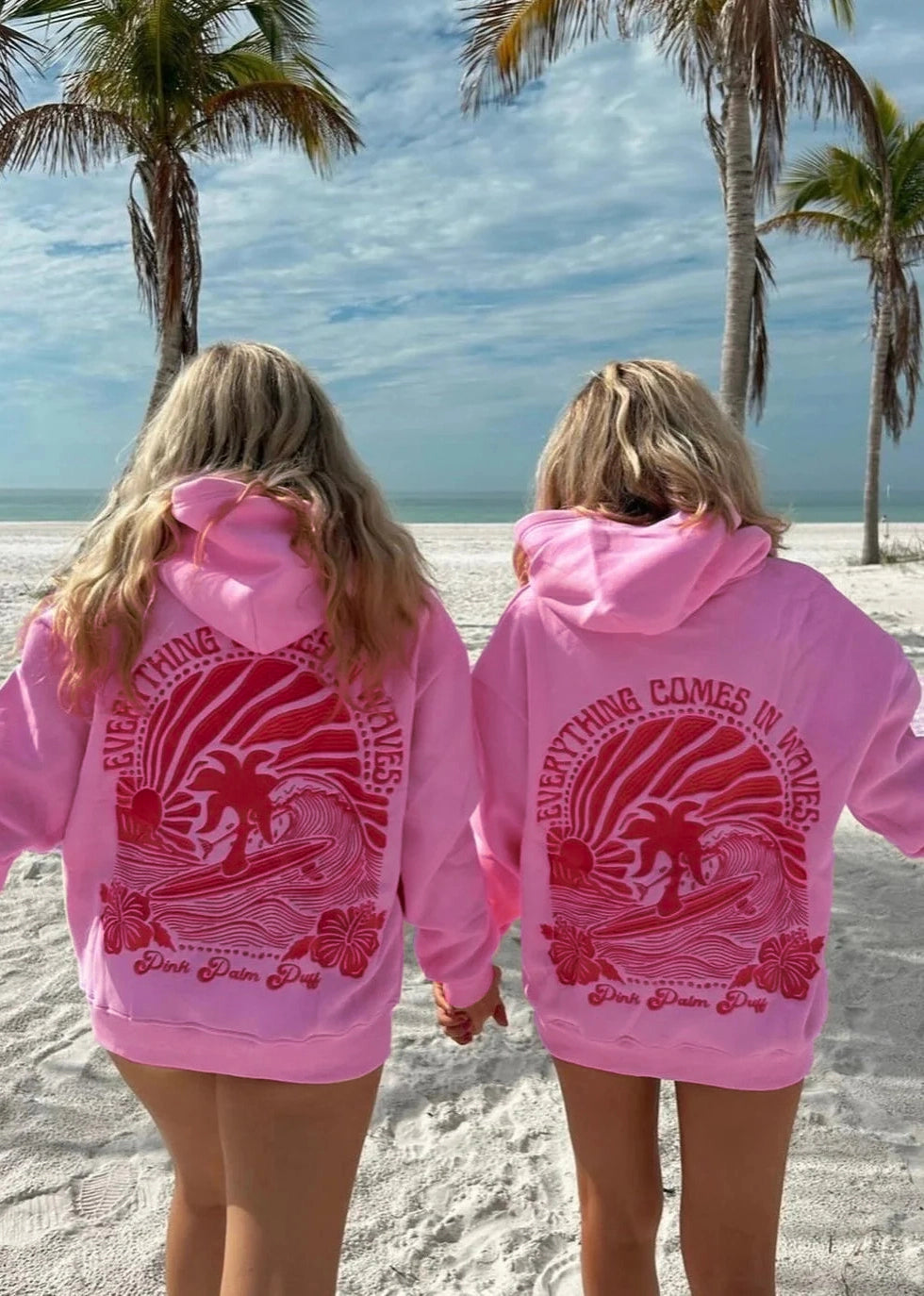SURF & WAVES PALM TREE EMBROIDERED OVERSIZE HOODIE