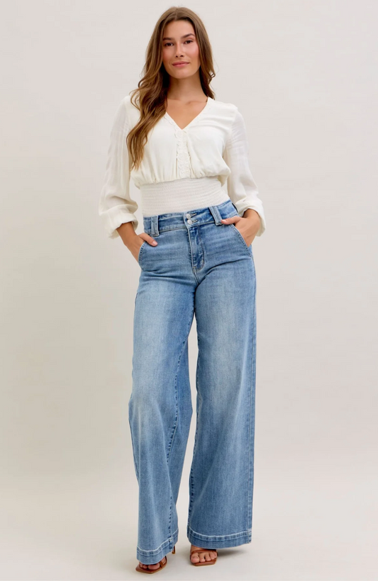 JUDY BLUE TROUSER WIDE LEG JEANS