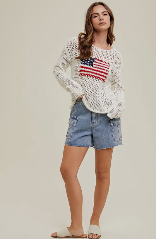 HAND STITCHED AMERICAN FLAG CREW SWEATER