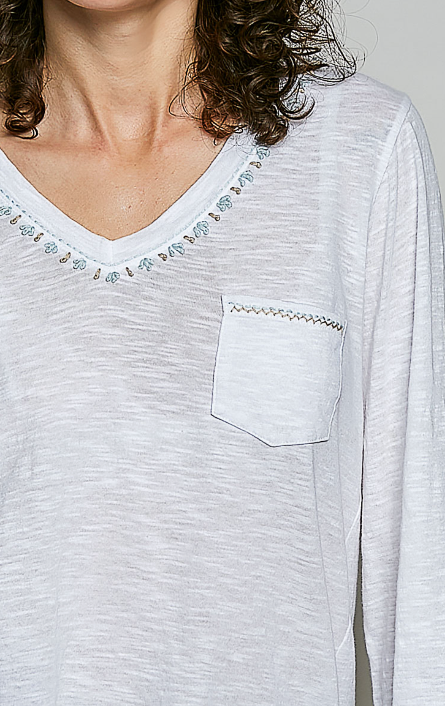 SARAH HAND STITCHED V-NECK TOP