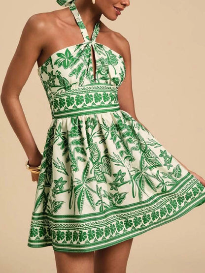 TROPICAL PRINT HALTER DRESS