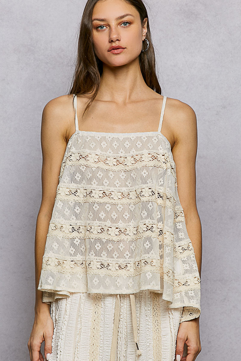 CROCHET LACE SQUARE NECK TANK TOP