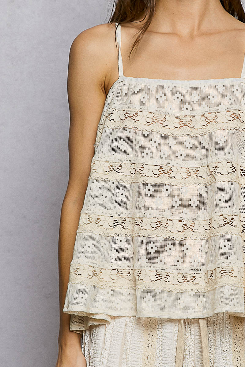 CROCHET LACE SQUARE NECK TANK TOP