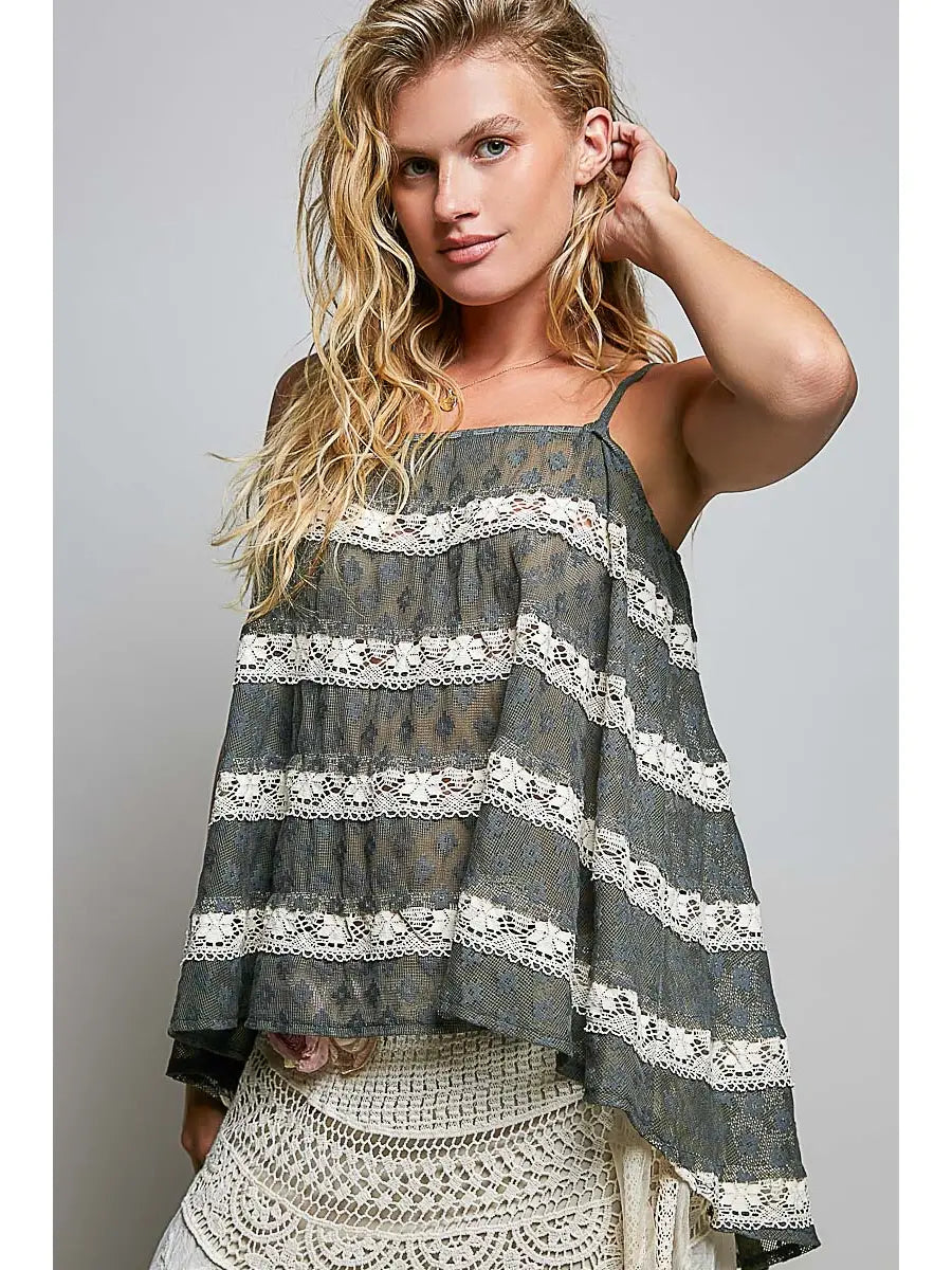 CROCHET LACE SQUARE NECK TANK TOP