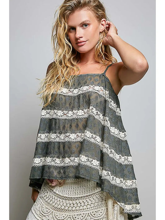CROCHET LACE SQUARE NECK TANK TOP